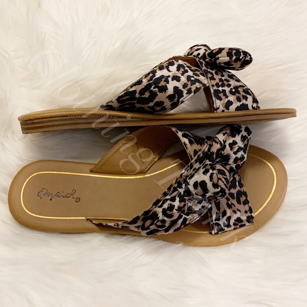 NIB Women’s Leopard Bow Slide Sandals | Qupid | Animal Print Slip-On Shoes - Picture 14 of 15